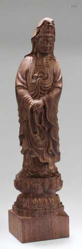 CHINESE HARDWOOD CARVED GUANYIN STATUE