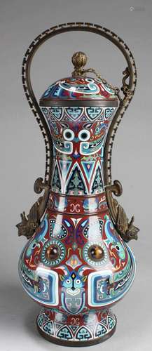 A CLOISONNE VASE WITH LID