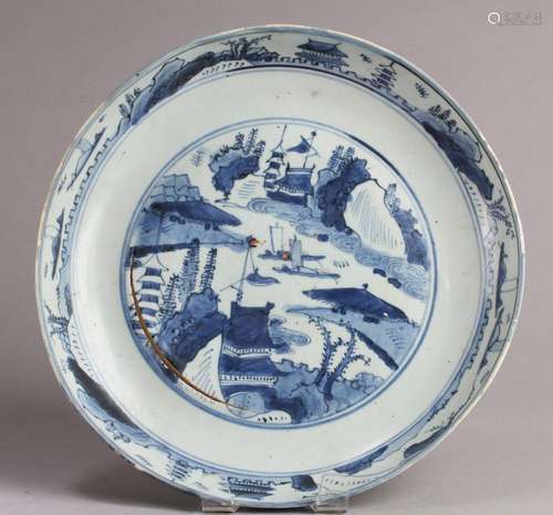 CHINESE BLUE & WHITE PORCELAIN CHARGER