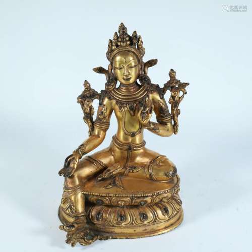 A Fine Gilt-Bronze Seated On Lotus Yellow Jambala