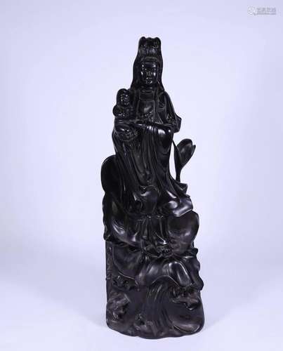 A Fabulous Zitan Wood Children-Sending Guanyin Statue