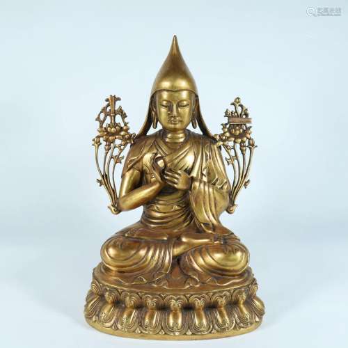 A Delicate Gilt-Bronze Seated On Lotus Buddha Statue of