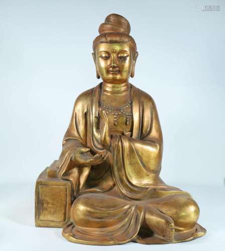 A Rare Gilt-Bronze Seated Guanyin Statue
