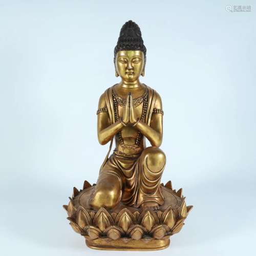 A Fine Gilt-Bronze Seated On Lotus Shakyamuni Buddha