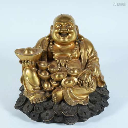 A Delicate Gilt-Bronze Seated On Coin Maitreya Buddha