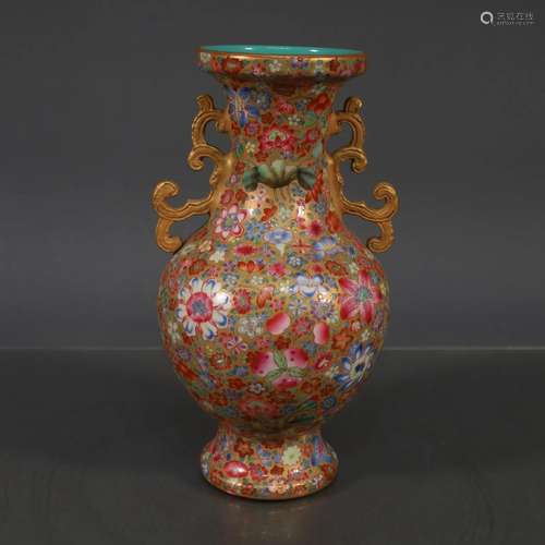 The Amazing Golden Ground Pastel Double-eared Vase with