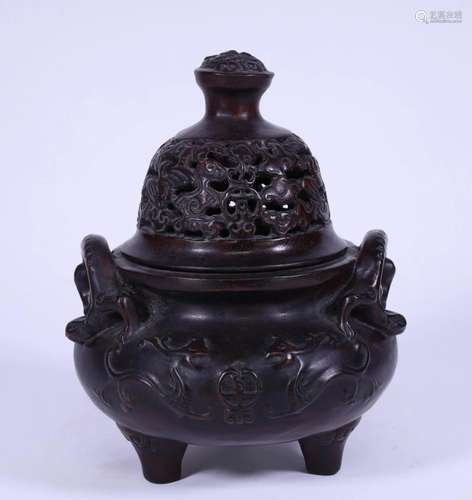 A Compact Zitan Wood Hollow Engraved Dragon Censer