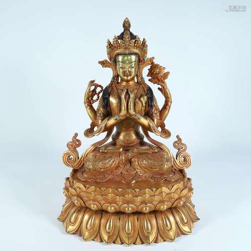 A Rare Gilt-Bronze Seated On Lotus Manjushri