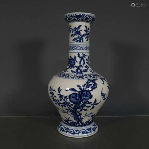 A Blue and White "Fushou" Vase with a Dish-shaped ...