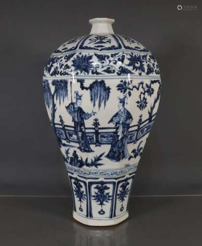 A Blue and white character story Octagonal Prunus Vase