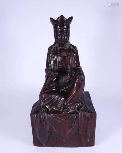 An Elegant Zitan Wood Seated Guanyin Statue