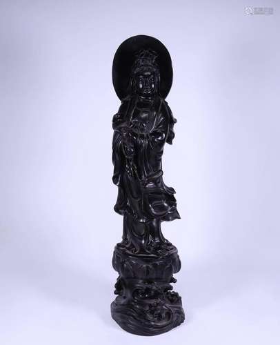 A Fine Zitan Wood Stand on Lotus Guanyin Statue