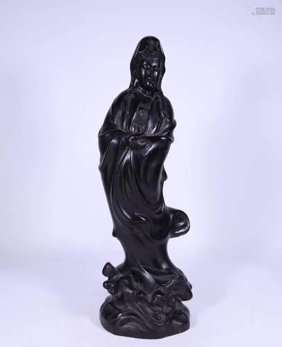 An Artistic Zitan Wood Stand Guanyin Statue