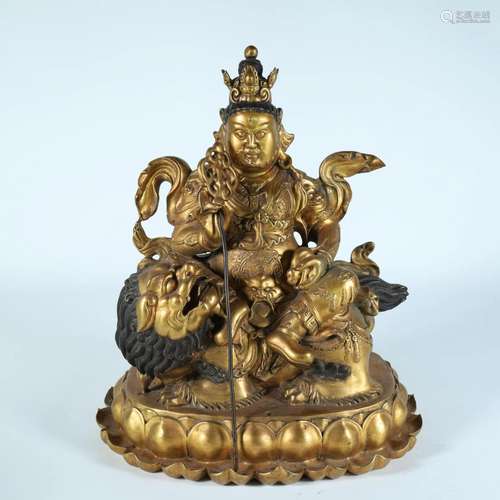 A Fine Gilt-Bronze Seated Statue of Lion Zambala