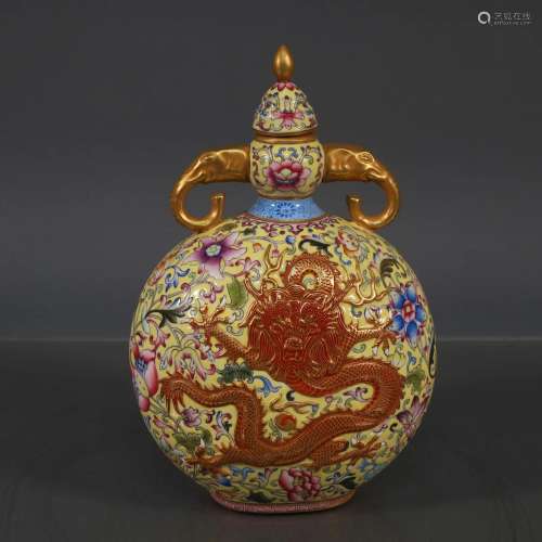 The Amazing Pastel Elephant-eared Flask with Flower and