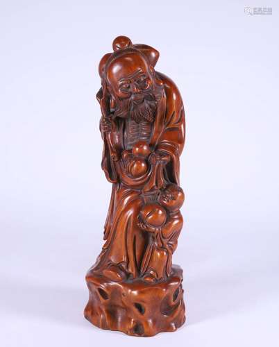 An Awesome Boxwood God of Longevity Statue