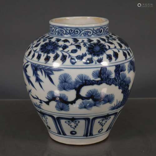 A Blue and white "Pine-Bamboo-Prunus" Jar