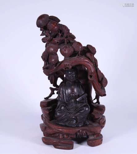 An Excellent Zitan Wood Guanyin in Bamboo Engraved