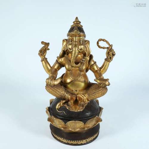 A Rare Gilt-Bronze Seated On Lotus Elephant God With