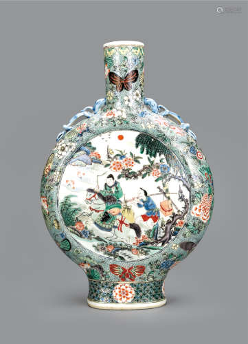 五彩开窗人物螭龙抱月瓶  早期购于香港知名拍卖公司
