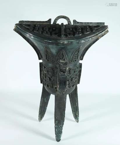 A Fabulous Bronze Fuyi Jiao (Wine Vessel)