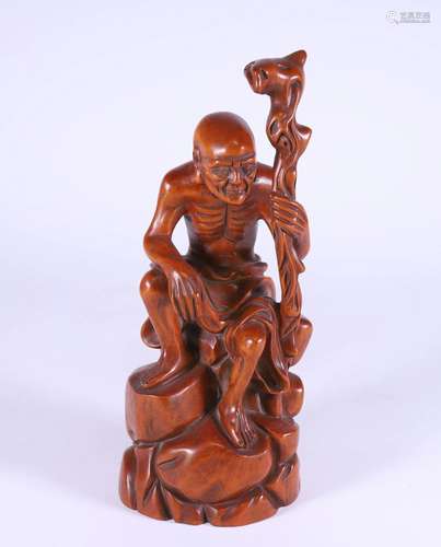 A Rare Boxwood Skinny Arhat Statue