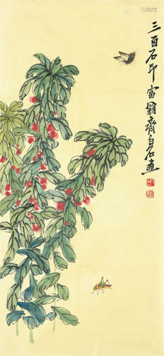 齐白石款  花虫  画心