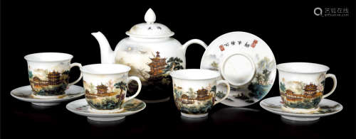 粉彩山水茶具  一套9件  广东资深藏家提供