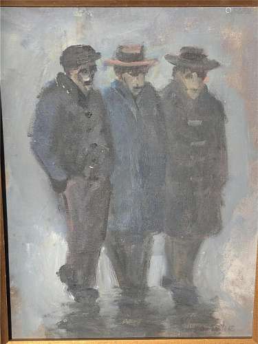 OIL PAINTING OF THREE MEN ON CANVAS SIGNED