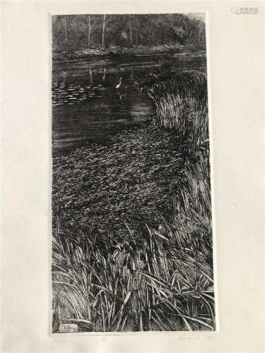 WOODPRINT OF LAKEVIEWS ON BFK RIVES PAPER SIGNED AND
