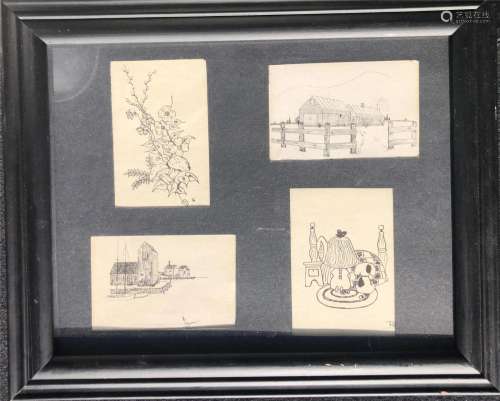 FOUR MINITURE PRINTS BY ROGER DUNN