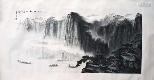 CHINESE SCROLL PAINTING OF MOUNTAIN VIEWS SIGNED BY