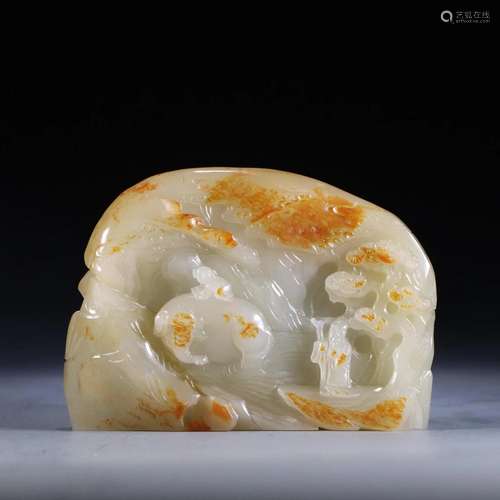 CHINESE WHITE JADE BOY AND ELEPHANT SCHOLAR TALBE ROCK