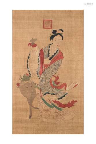 CHINESE KESI EMBROIDERY TAPESTRY OF BEAUTY WITH DEER