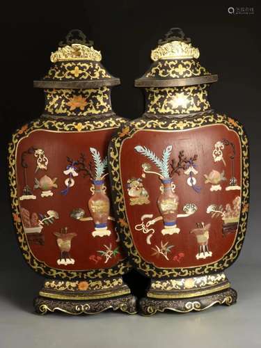 PAIR OF CHINESE CLOISONNE FLOWER WALL HANGED VASE