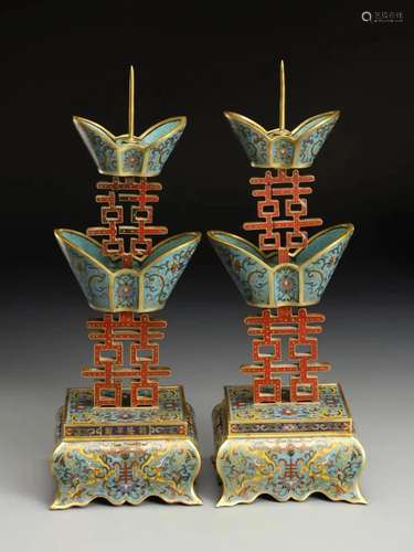 PAIR OF CHINESE CLOISONNE CANDLE HOLDERS