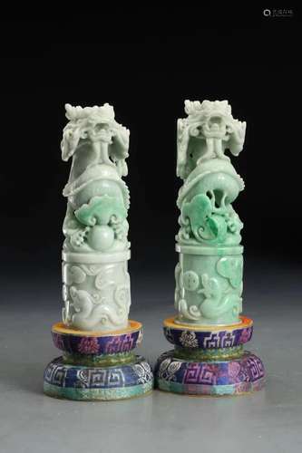 PAIR OF CHINESE JADEITE BEAST OFFICIAL SEALS