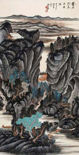 CHINESE SCROLL PAINTING OF MOUNTAIN VIEWS SIGNED BY