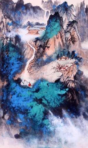 CHINESE SCROLL PAINTING OF MOUNTAIN VIEWS SIGNED BY