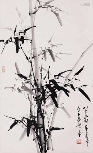 CHINESE SCROLL PAINTING OF BAMBOO SIGNED BY DONG