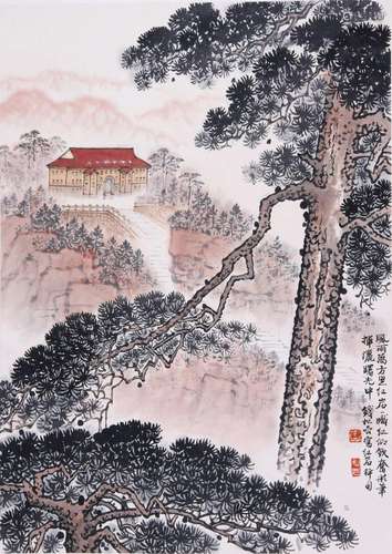 CHINESE SCROLL PAINTING OF LANDSCAPE SIGNED BY QIAN