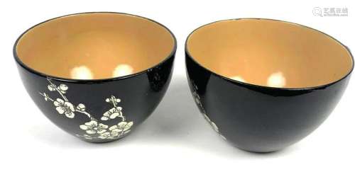2 Black and Tan Lacquered Cups