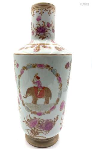 Porcelain Vase with Elephant and Figure