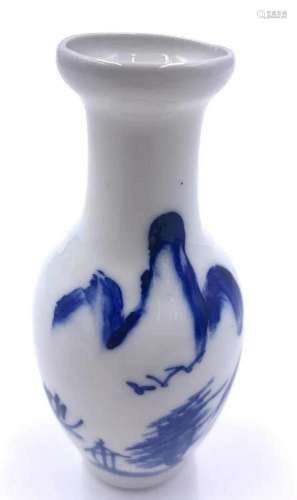 Miniature Porcelain Vase with a Blue Landscape