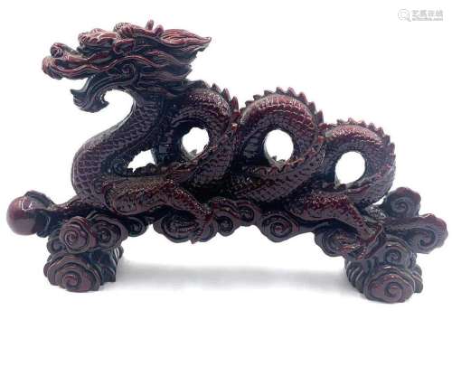 Chinese Red Resin Water Dragon with Ball