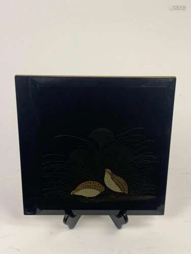 Black Lacquered with Gold Luster Birds and Plants