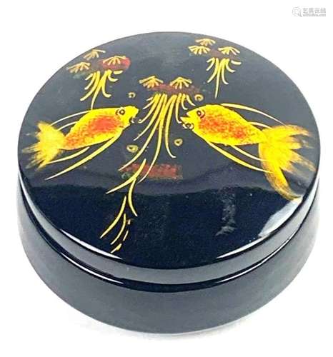 Black Glazed Porcelain Circular Box with Lid