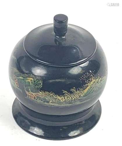 Black Lacquered Round Box with Lid