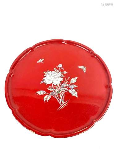 Large Red Tray with Mother of Pearl Design