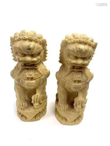 Set of 2 Italian Made Carved Foo Dog Sculptures